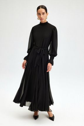 لباس مشکی زنانه بافتنی پلی استر رگولار بند دار کد 798014918