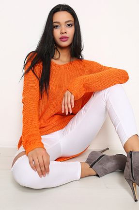 پلیور نارنجی زنانه ساده AVORWE - کد 798152176