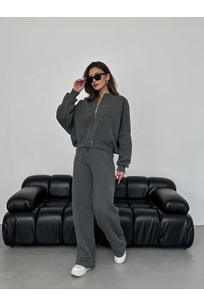 ست بالاتنه و پائین تنه طوسی زنانه بافتنی Elif Özbey Butik - کد 797394525