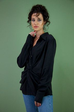 پیراهن مشکی زنانه یقه پیراهنی Nur OSKAY - کد 185964940