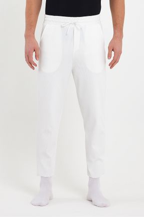 شلوار سفید زنانه پلی استر پاچه کوتاه بافت Boyfriend کد 798120143