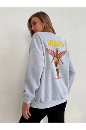 سوئیشرت طوسی زنانه چاپی ZEMLİYA - کد 798152058