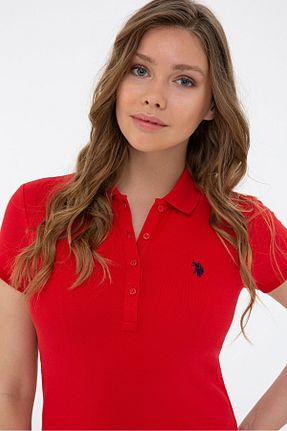 تیشرت قرمز زنانه یقه پولو U.S. Polo Assn. - کد 107064469