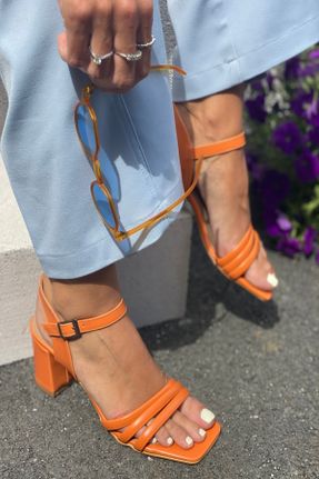 کفش پاشنه بلند کلاسیک نارنجی زنانه چرم مصنوعی پاشنه ضخیم پاشنه متوسط ( 5 - 9 cm ) کد 107221578