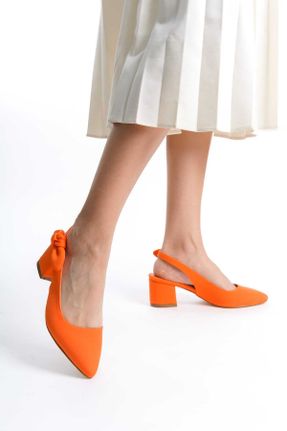 کفش پاشنه بلند کلاسیک نارنجی زنانه چرم مصنوعی پاشنه ضخیم پاشنه متوسط ( 5 - 9 cm ) کد 792469066