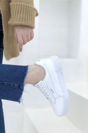 کفش اسنیکر سفید زنانه بند دار پارچه نساجی کد 798399569