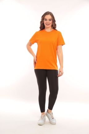 تی شرت نارنجی زنانه رگولار یقه گرد پنبه (نخی) تکی کد 798486972