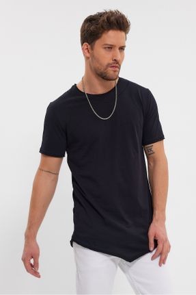 تی شرت مشکی مردانه آسیمتریک پنبه (نخی) یقه گشاد کد 798516033