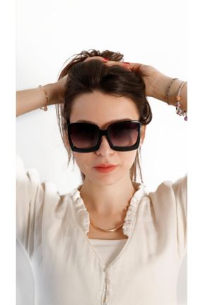 عینک آفتابی مشکی زنانه 59+ UV400 استخوان مات هندسی کد 107259839