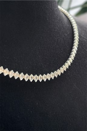 گردنبند جواهر سفید زنانه روکش نقره کد 679598900