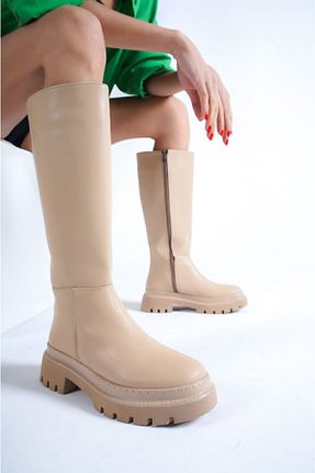 چکمه بژ زنانه چرم مصنوعی BAKGİY - کد 414263899