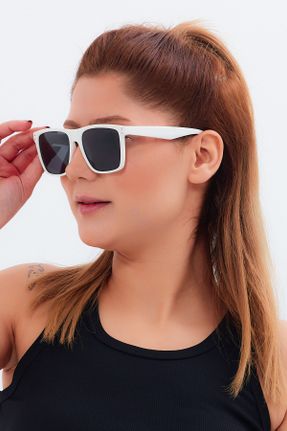 عینک آفتابی سفید زنانه 50 UV400 استخوان مات هندسی کد 787735369