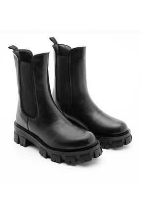 بوت مشکی زنانه پاشنه متوسط ( 5 - 9 cm ) Gore-Tex چرم مصنوعی پاشنه ضخیم مقاوم در برابر آب کد 456893128