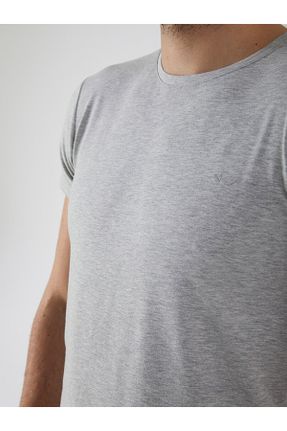 تی شرت طوسی مردانه Fitted یقه گرد پنبه - پلی استر تکی بیسیک کد 34320476