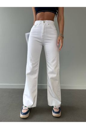 شلوار جین سفید زنانه پاچه راحت فاق بلند جین استاندارد کد 798432276
