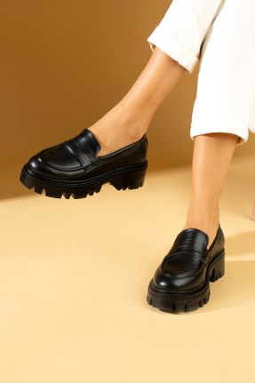 کفش لوفر مشکی زنانه چرم مصنوعی پاشنه کوتاه ( 4 - 1 cm ) کد 798678532