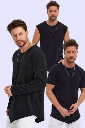 تی شرت مشکی مردانه یقه گشاد پنبه (نخی) آسیمتریک 3