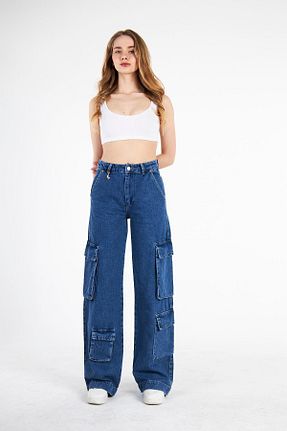 شلوار جین آبی زنانه پاچه گشاد CRC JEANS - کد 675081261