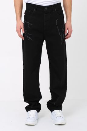 شلوار جین مشکی مردانه پاچه راحت جین ساده جوان بلند کد 792759258
