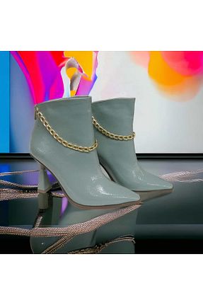 بوت / نیم بوت سبز زنانه پاشنه نازک BUSENİNSHOES - کد 798187876