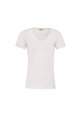 تی شرت سفید زنانه رگولار یقه گرد تکی کد 220339170