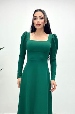 لباس مجلسی سبز زنانه پلی استر اورسایز یقه مربع بدون آستر کد 193212691