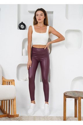 ساق شلواری زرشکی زنانه چرم مصنوعی ALBAHA COLLANTS - کد 795949001