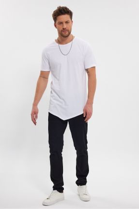 تی شرت سفید مردانه آسیمتریک یقه گشاد پنبه (نخی) کد 798515995