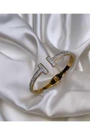دستبند استیل طلائی زنانه فولاد ( استیل ) کد 760596435