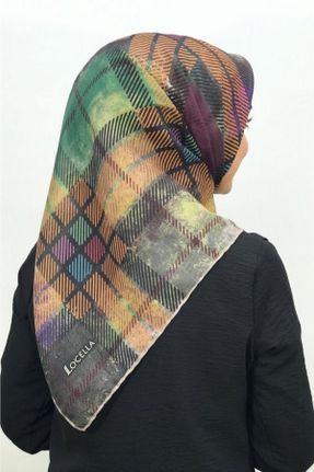 روسری طوسی 90 x 90 پنبه (نخی) طرح هندسی کد 740078636