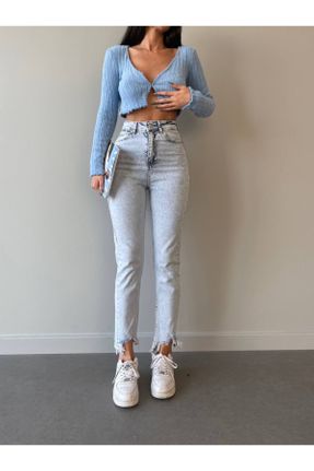 شلوار جین آبی زنانه پاچه ساده فاق بلند جین بلند کد 777655667