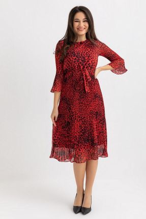 لباس قرمز زنانه بافتنی شیفون رگولار آستین-کوتاه اداری کد 51045351