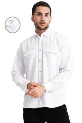 پیراهن سفید مردانه راحت یقه دکمه دار کد 798772254