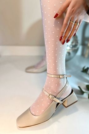 کفش پاشنه بلند کلاسیک بژ زنانه پاشنه ضخیم پاشنه کوتاه ( 4 - 1 cm ) چرم لاکی کد 684263872