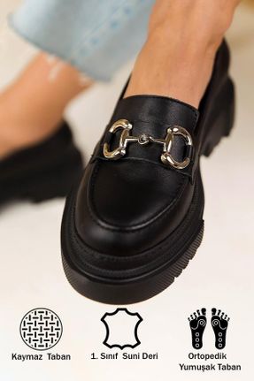کفش لوفر مشکی زنانه چرم مصنوعی پاشنه متوسط ( 5 - 9 cm ) کد 457199347