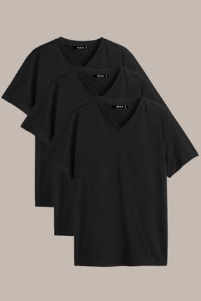 تی شرت مشکی مردانه یقه هفت رگولار پنبه (نخی) 3