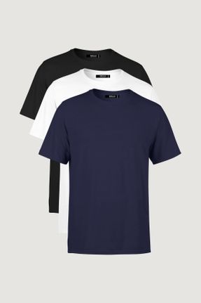 تی شرت سرمه ای مردانه رگولار یقه گرد پنبه (نخی) 3