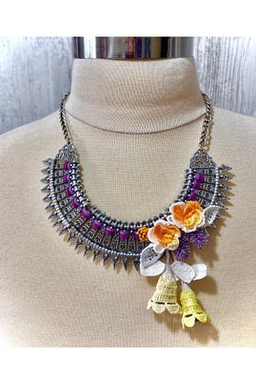 گردنبند جواهر نارنجی زنانه روکش نقره KAFTAN TAKI TASARIM - کد 82039186