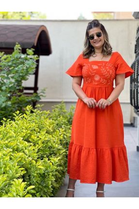 لباس نارنجی زنانه بافتنی کتان رگولار کد 312050566