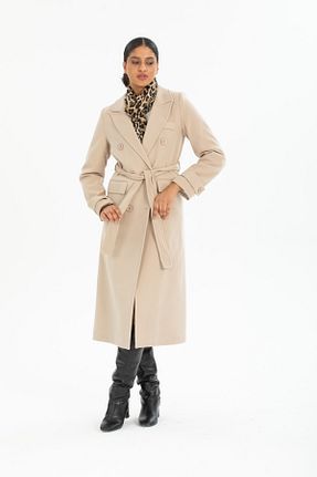 پالتو پشمی بژ زنانه کراپ Pitti - کد 775021797