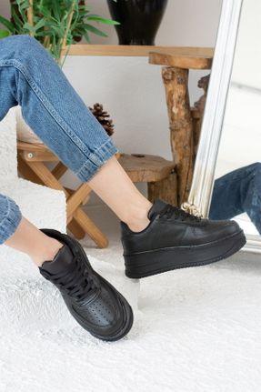 کفش اسنیکر مشکی زنانه بند دار چرم مصنوعی کد 263201397