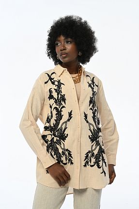 پیراهن بژ زنانه اورسایز Orfeo Negro - کد 799688840