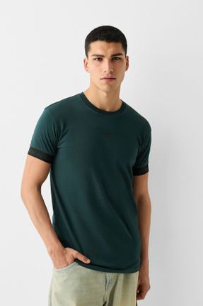 تی شرت سبز مردانه رگولار یقه دگاژه پنبه (نخی) کد 799714888