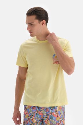 تی شرت زرد مردانه رگولار یقه گرد تکی کد 687653578