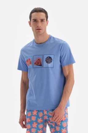 تی شرت آبی مردانه رگولار یقه گرد پنبه (نخی) تکی کد 664817275