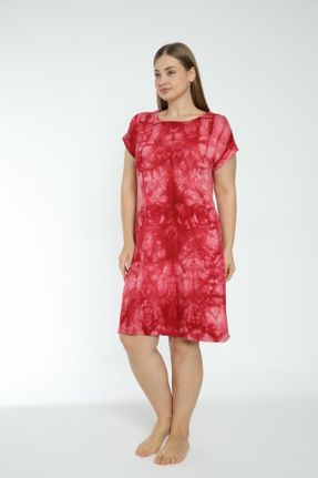 لباس قرمز زنانه بافت سایز بزرگ آستین-کوتاه کد 798763296