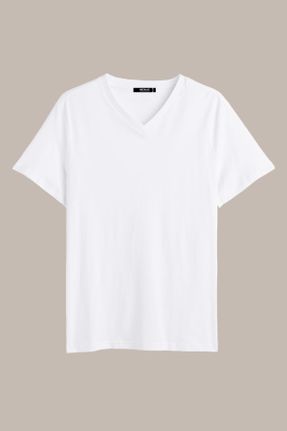 تی شرت سفید مردانه رگولار یقه هفت پنبه (نخی) 3