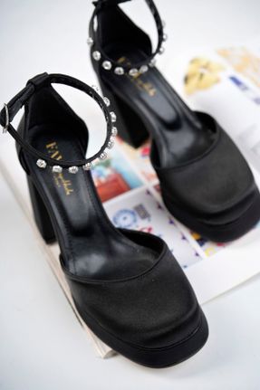 کفش مجلسی مشکی زنانه پارچه نساجی پاشنه پلت فرم پاشنه بلند ( +10 cm) کد 673893583