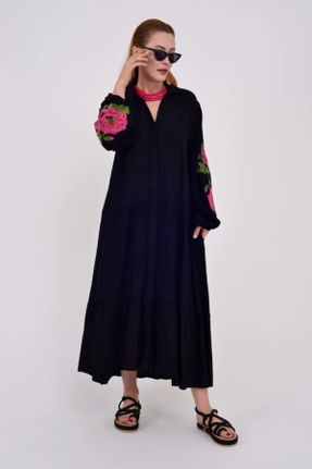 لباس مشکی زنانه بافتنی مخلوط ویسکون اورسایز آستین-بلند کد 798987912