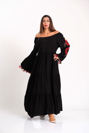 لباس مشکی زنانه بافتنی ویسکون اورسایز آستین-بلند بیسیک کد 799261241